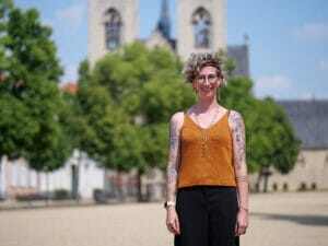 Katharina Neuber, hier am Domplatz, ist Unternehmerin und Präsidentin des Wirtschafts-Vereins 